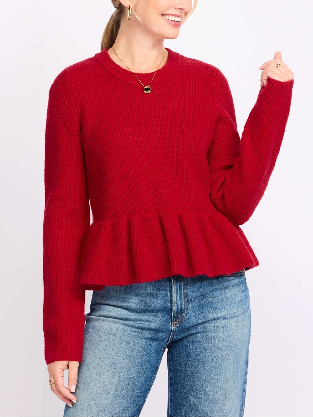 CeCe Red Ribbed Peplum Sweater- NWT